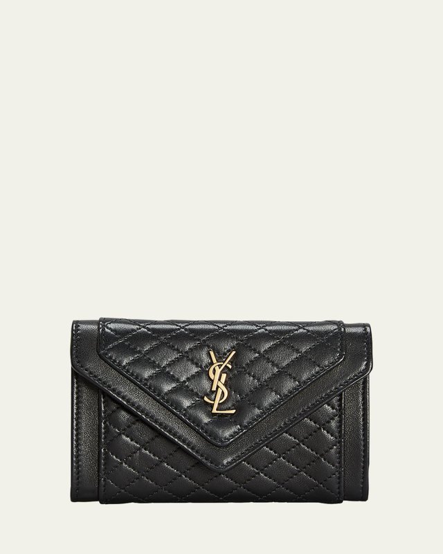 Gaby Small YSL Flap Envelope Wallet in Quilted Smooth Leather